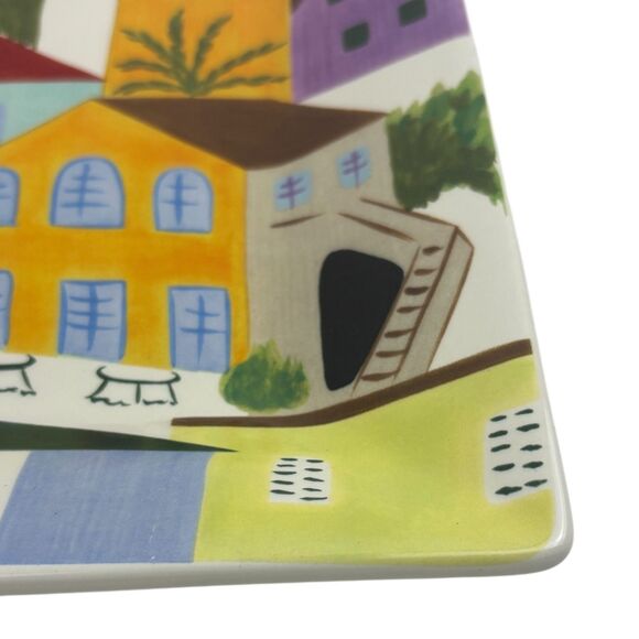 VTG Pier 1 One Villa del Sol Hand-Painted Square Plate Vibrant Village Folk Art - Picture 5 of 15